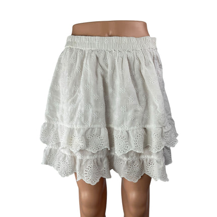 Gap White Eyelet Embroidered Elastic Waist Tiered Mini Flare A-Line Skirt Size M