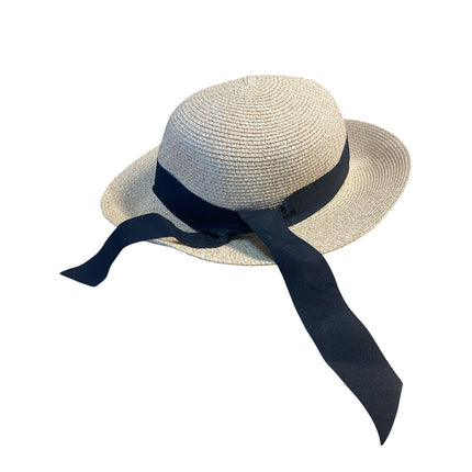 Furtalk Womens White Straw Hat Ribbon Wide-Brim Summer Beach Cap Hat One Size