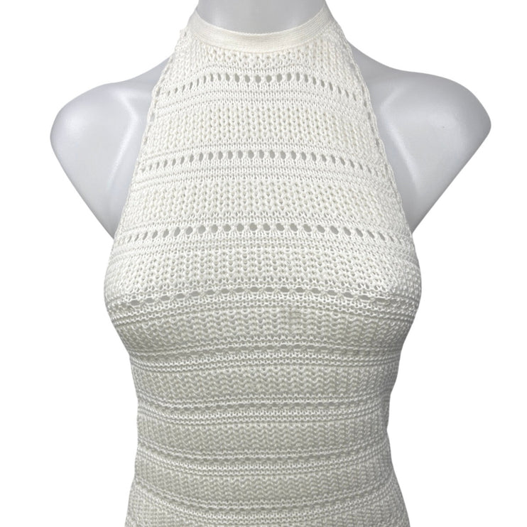 ASOS Design White Halter Crochet Sleeveless Open Back Mini Bodycon Dress Size 0