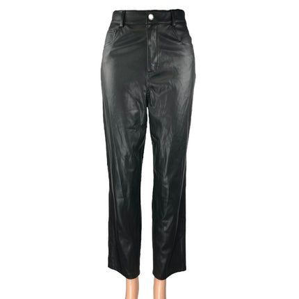 Zara Women's Black Faux Vegan Leather High Waist Straight Leg Trousers Pants 6
