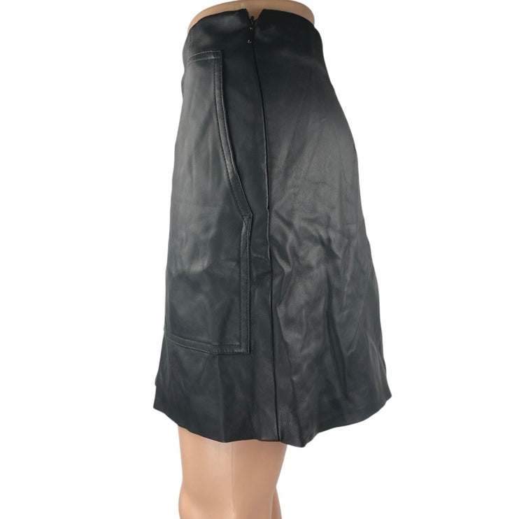 H&M Women's Black Faux Leather Vegan High Waisted Straight Pencil Mini Skirt 10