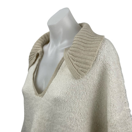 By Together Cream Beige Fleece Long Sleeve Knit Polo Sweatshirt Sweater Top Sz M