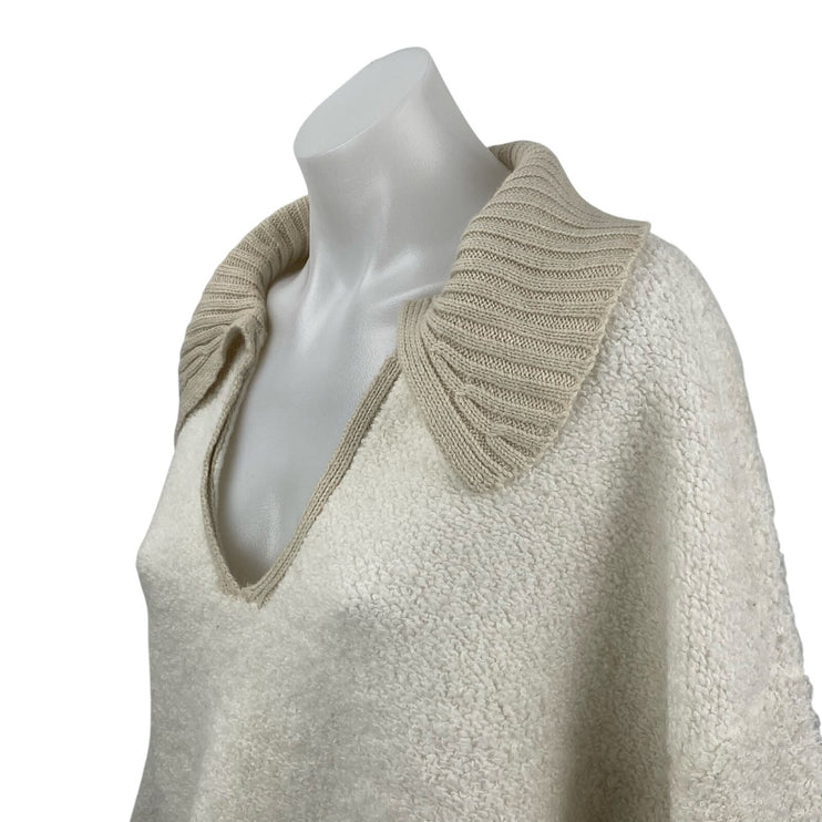 By Together Cream Beige Fleece Long Sleeve Knit Polo Sweatshirt Sweater Top Sz M