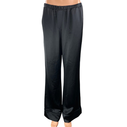 Something Navy Women's Black Silk Satin Elastic Waist Straight Trouser Pants M