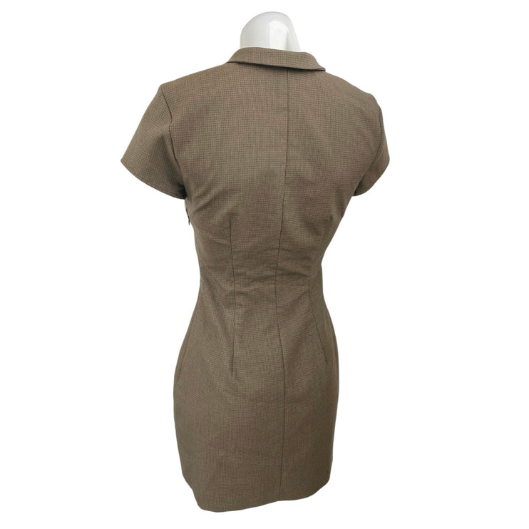 Zara Tan Short Sleeve Buckle Strap Pocket Collared Plunge V Neck Mini Dress XS