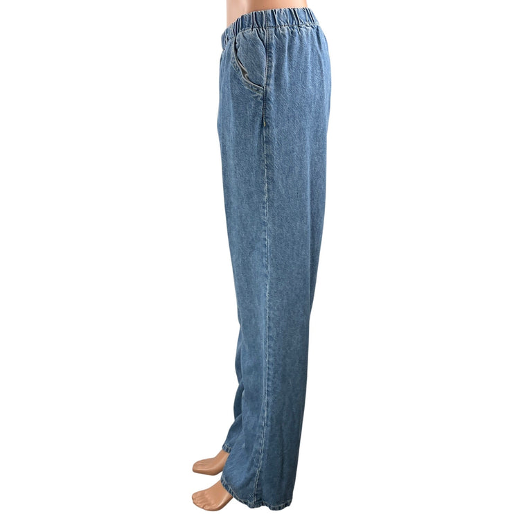 Zara Women's Blue Elastic Waist High Rise Straight Relaxed Denim Jeans Size 4