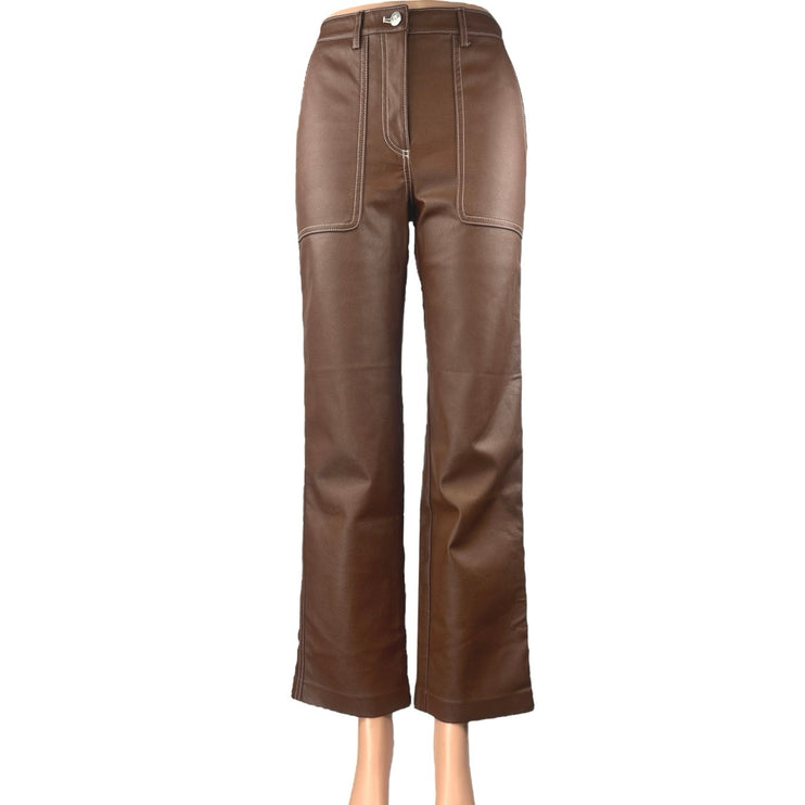 Aritzia Wilfred Brown Faux Leather High Waist Straight Wide Leg Trousers Pants 0