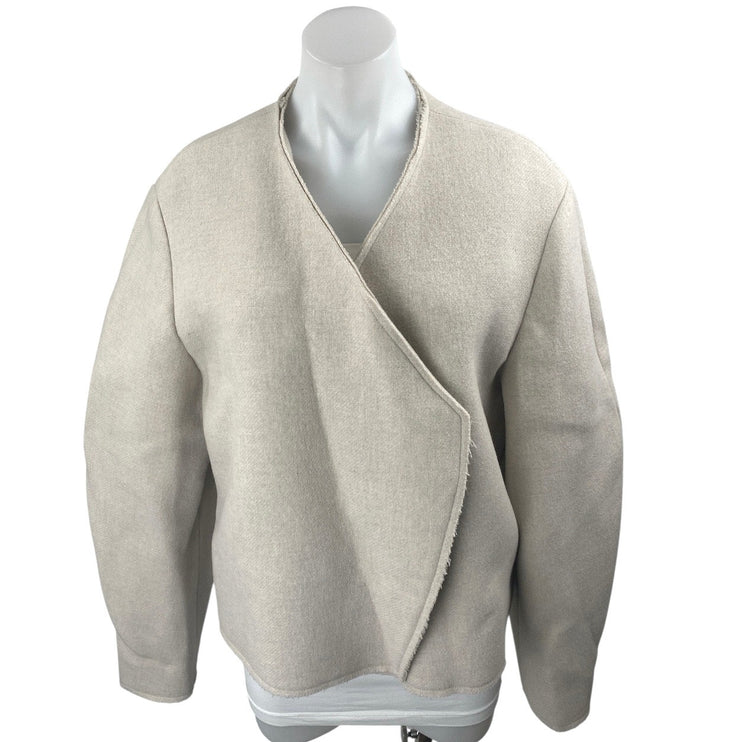 H&M Women's Beige Wool Long Sleeve Wrapover V Neck Sweater Coat Jacket Size S