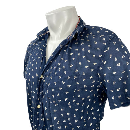 Koto Men's Blue Geometric Collared Short Sleeve Casual Button Down Shirt Top S
