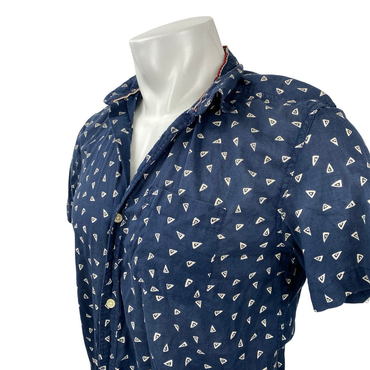 Koto Men's Blue Geometric Collared Short Sleeve Casual Button Down Shirt Top S