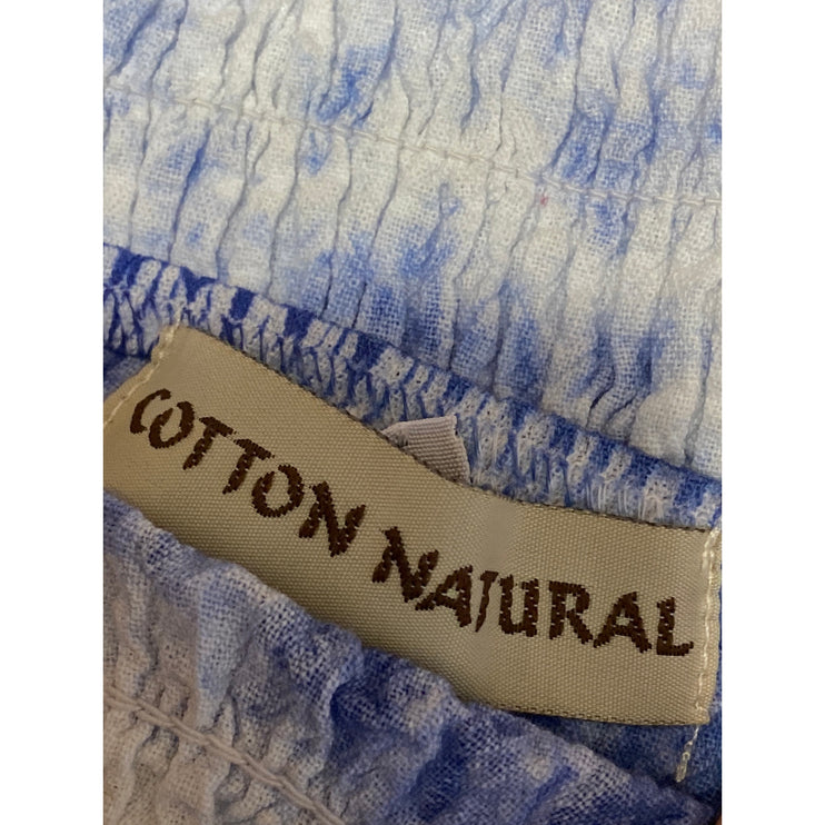 Cotton Natural Blue Tie Dye Smocked Strapless Ruffle Tiered Mini Dress Size S