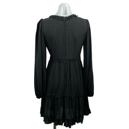 Forever 21 Black V Neck Long Sleeve Ruffle Tiered Fit & Flare Mini Dress Size S