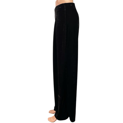 H&M Women's Black Velvet Velour High Rise Pleated Wide Leg Trousers Pants Size S