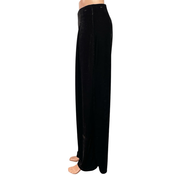 H&M Women's Black Velvet Velour High Rise Pleated Wide Leg Trousers Pants Size S