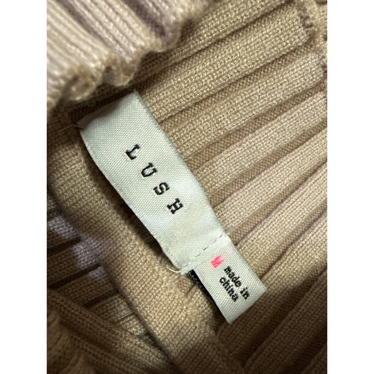 Lush Nude Pink Beige Ribbed Knit Long Sleeve Cut Out Mini Bodycon Dress Size M