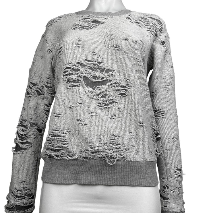 IRO Jeans Womens Gray Cotton Distressed Oversized Long Sleeve Sweatshirt XS