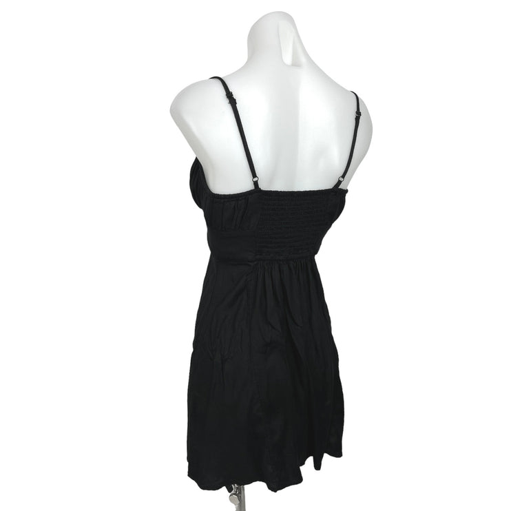 Urban Outfitters Black Smocked Sleeveless Front Tie A Line Mini Dress Size S