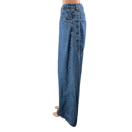 Zara Women's Blue High Waisted Y2k Wide Leg Baggy Palazzo Denim Jeans Size 10
