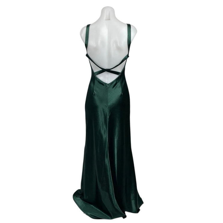 Lulus Melora Emerald Green Silk Satin Sleeveless Mermaid Prom Maxi Dress Size S