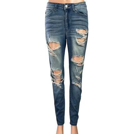 Kancan Women's Blue Distressed High Rise Medium Wash Skinny Denim Jeans Size 26