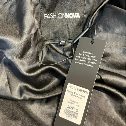 NEW Fashion Nova Playing Mind Game Black Striped Cropped Open Blazer Size S
