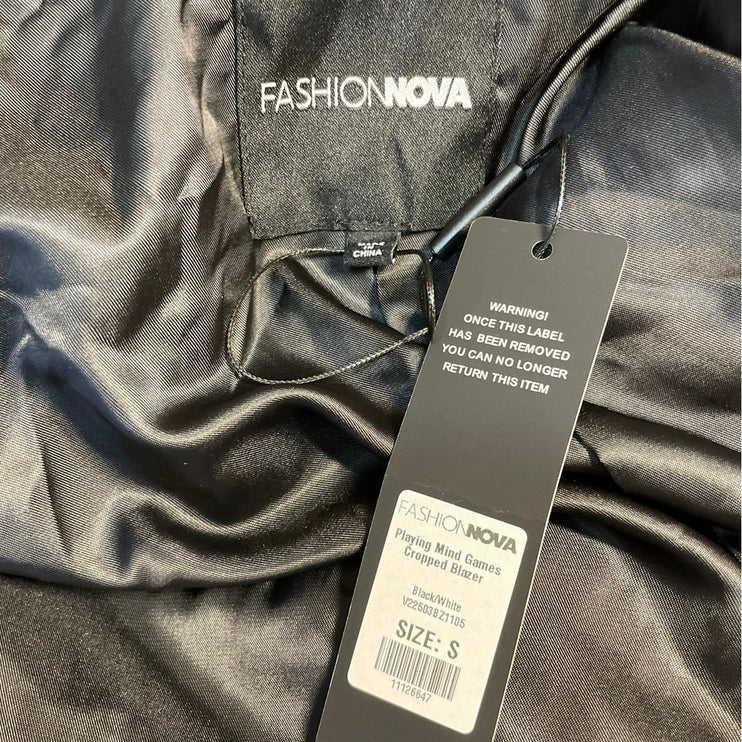 NEW Fashion Nova Playing Mind Game Black Striped Cropped Open Blazer Size S