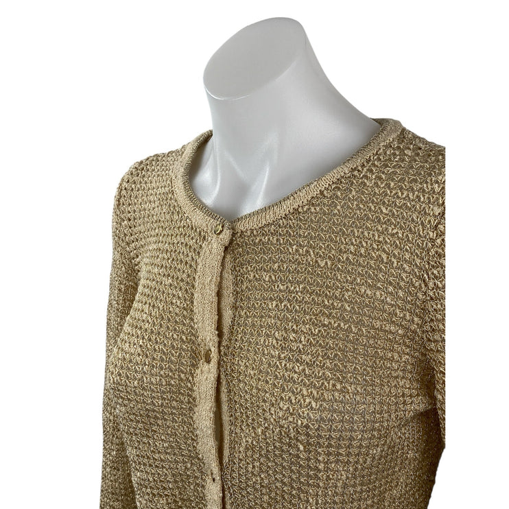 Zara Romantic Shimmer Women Cream 3/4 Sleeve Button Down Cardigan Sweater Top S
