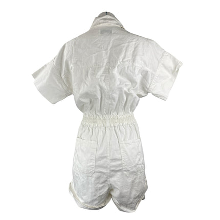 Oat White Collared Short Sleeve Button Down Cargo Playsuit Jumpsuit Romper Sz S