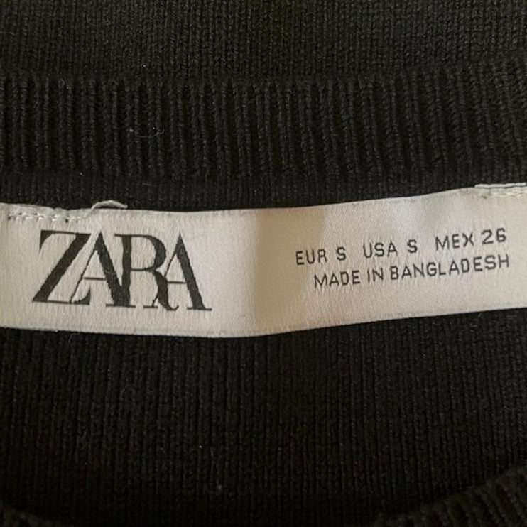 Zara Women's Black Ribbed Knit Sleeveless Crew Neck Pullover Bra Crop Top Size S