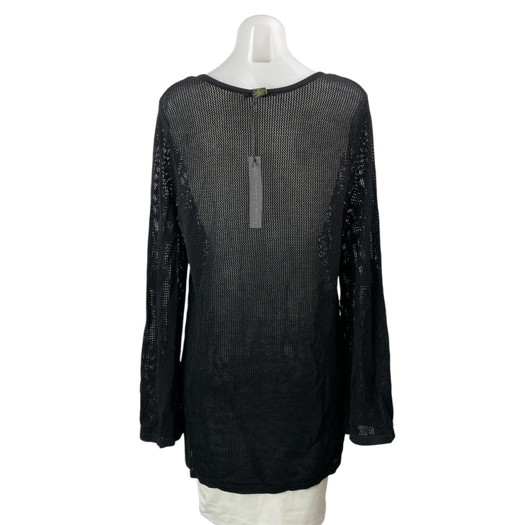 NEW House of Harlow 1960 Black Long Sleeve Tie Mesh Sheer Beach Cover Up Size L