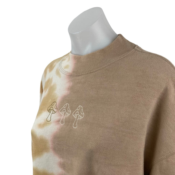 Neon Riot Women Beige Fleece Tie Dye Mock Neck Long Sleeve Sweatshirt Top Size L