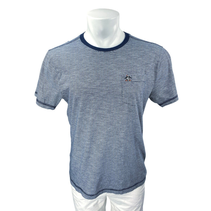 Penguin Men's Blue Striped Embroidered Short Sleeve Crewneck Tee Tshirt Top Sz L