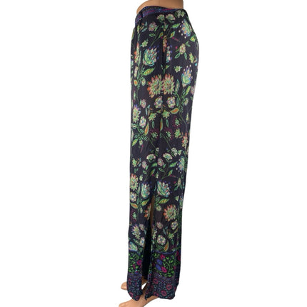 Ruby Yaya Black Multicolor Floral High Waisted Wide Leg Trousers Pants Size S