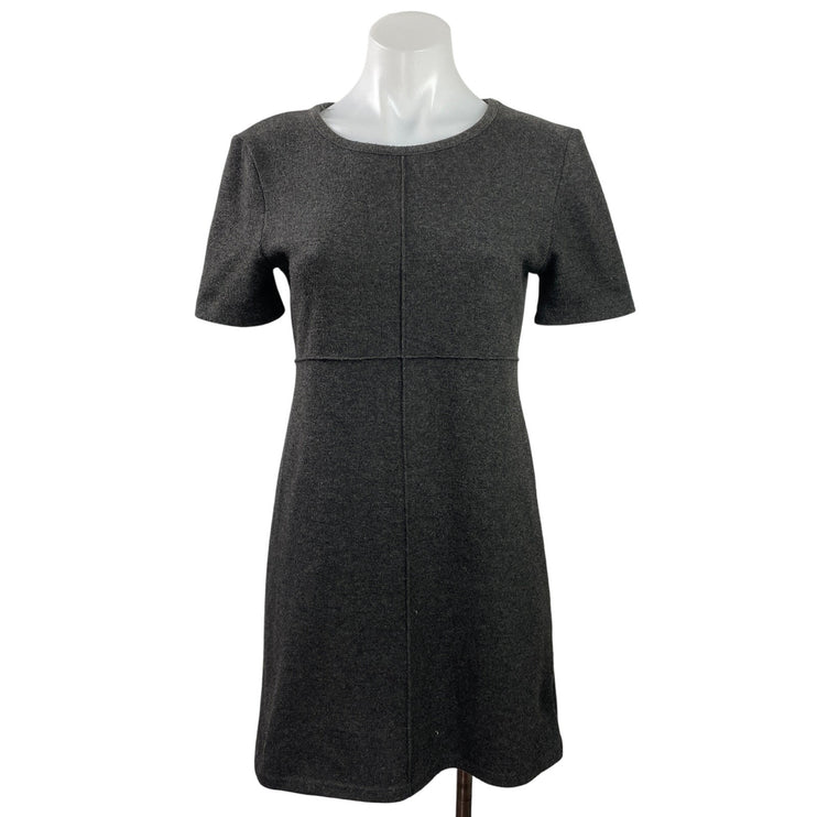 Zara Womens Black Faux Suede Crewneck Short Sleeve Mini Shift Sheat Dress Sz S