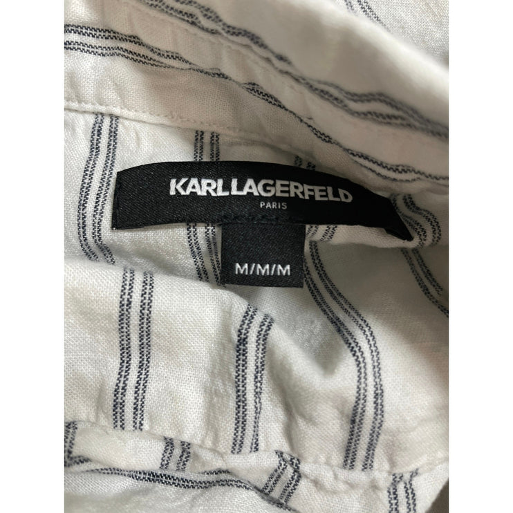 Karl Lagerfeld Men's White Black Striped Short Sleeve Pocket Button Up Shirt M