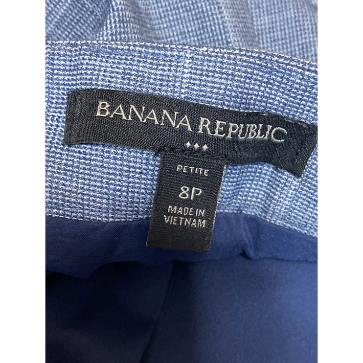 Banana Republic Women's Blue Gray Plaid Check Midi Straight Pencil Skirt Size 8P