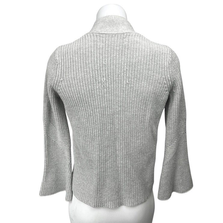 Ann Taylor LOFT Womens Gray Ribbed Knit Bell Sleeve Cardigan Sweater Top Size XS