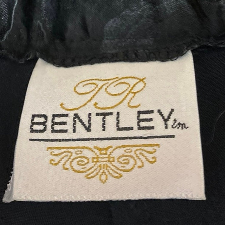 Bentley Women's Black Silky Satin Floral Zipper Midi A-Line Slip Skirt Size S