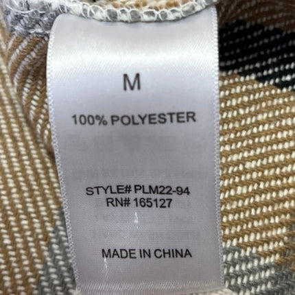 Mi Ami Brown White Plaid Check Flannel Long Sleeve Button Collar Shirt Jacket M