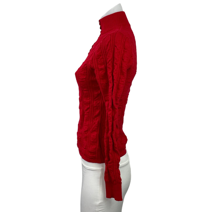 Love Field Women's Red Ribbed Knit Henley Button Turtleneck Sweater Top Size M
