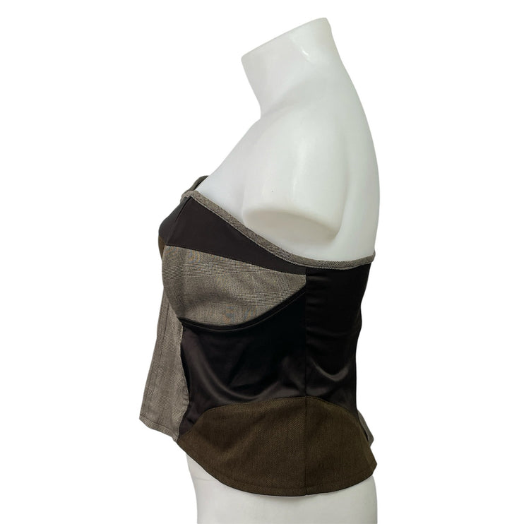 Ashley Stewart Brown Strapless Patchwork Tube Bustier Corset Crop Top Size 22
