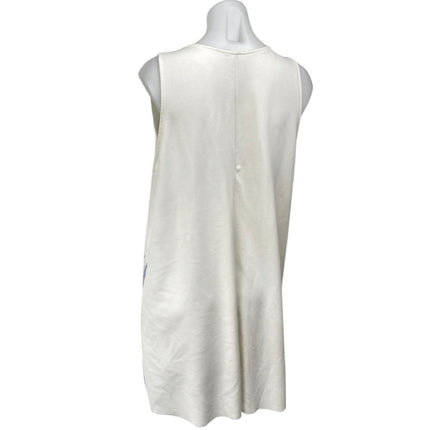 Zara White Blue Sleeveless Texture Cami Camisole Tank Mini Shift Dress Size L