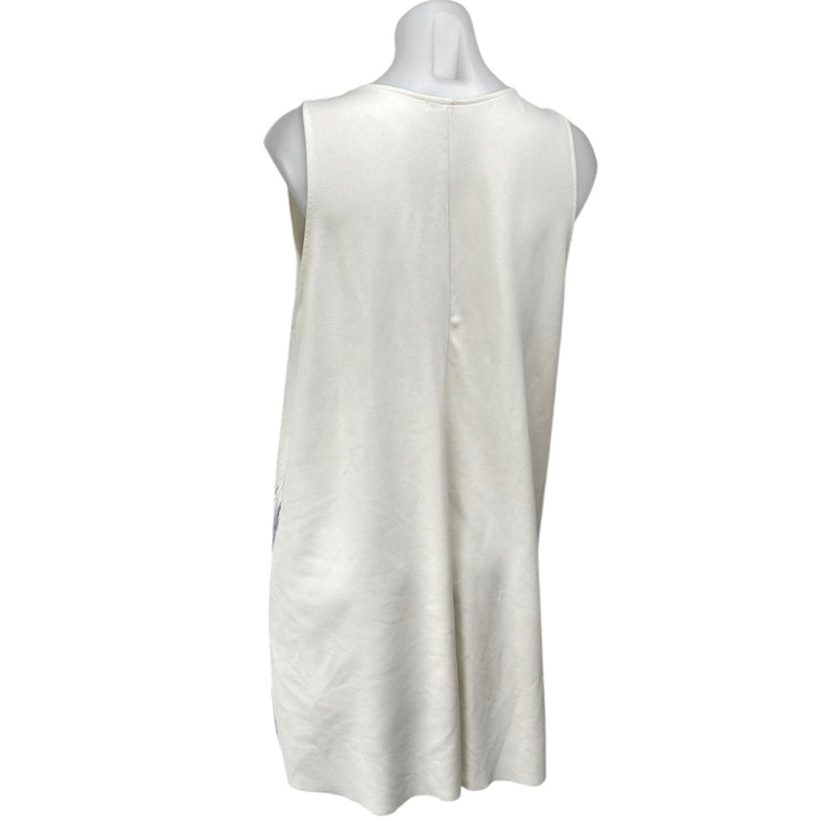 Zara White Blue Sleeveless Texture Cami Camisole Tank Mini Shift Dress Size L