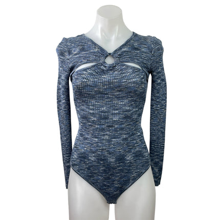 Abercrombie & Fitch O-Ring Blue Space Dye Long Sleeve Cutout Sweater Bodysuit XS