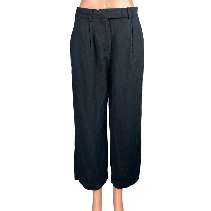 Abercrombie & Fitch Women's Dark Gray Linen Pleated Wide Leg Trouser Pants Sz 27