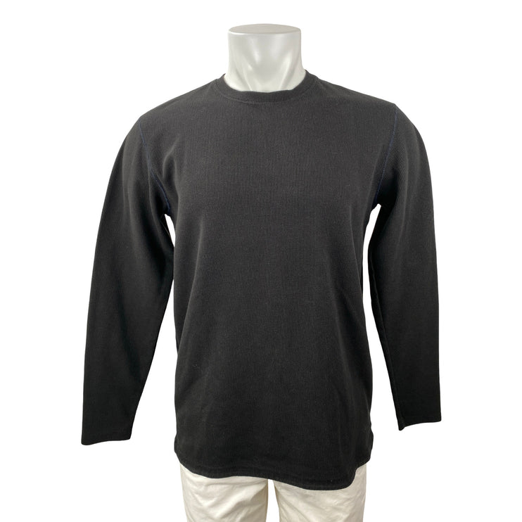 BYLT Mens Black Long Sleeve Crew Neck Waffle Knit Thermal T Shirt Tee Top Size M