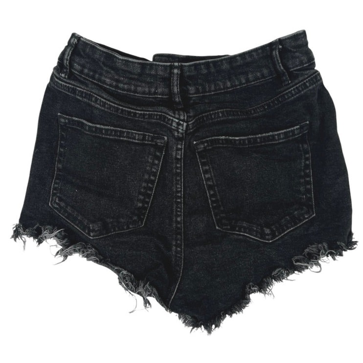 Zara Black High Waist Distressed Frayed Raw Hem Casual Denim Jeans Shorts Size 4