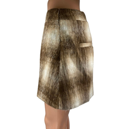 VRG Grl Brown Cream Faux Fur Plaid Checkered Side Zip Mini A-Line Skirt Size 8