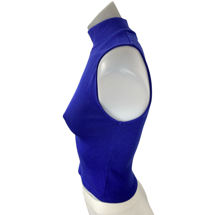 Zara Women's Royal Blue Turtleneck Sleeveless Slim Fit Crop Vest Tank Top Size S