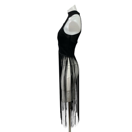 Zara Women's Black Halter High Neck Cutout Fringe Knit Sleeveless Blouse Top S